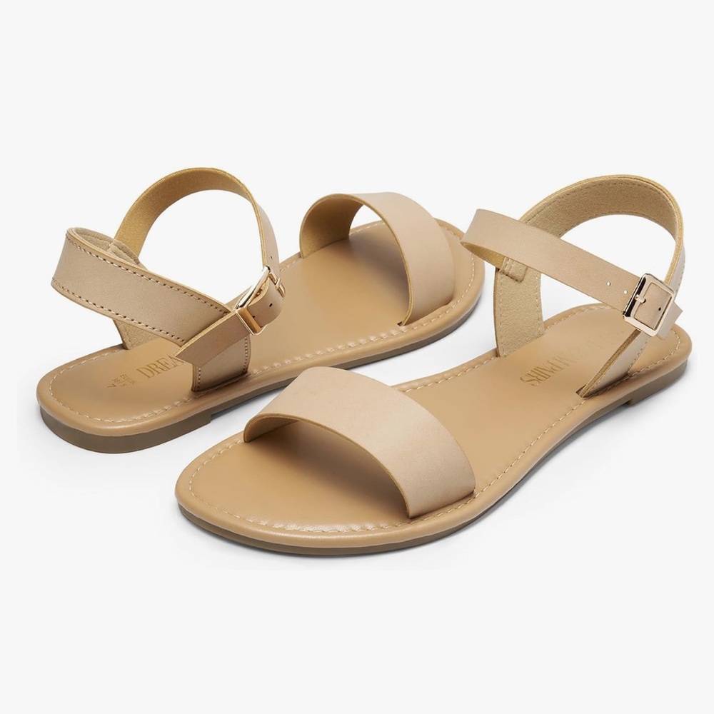 New Women's Nude Ankle Strap Flat Sandals Summer Dressy Sandals Size 11